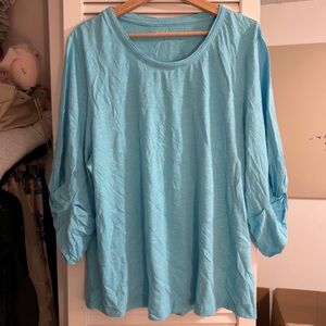 NorthStyle Cotton Modal Ruched Sleeve Top | Aqua Blue | 1X | NWOT